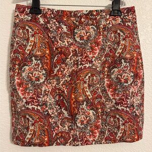 LOFT Red and Orange Paisley Pencil Skirt
